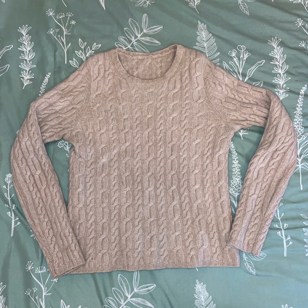 Cashmere Cable Knit Knit Sweater | Tan | Size XS